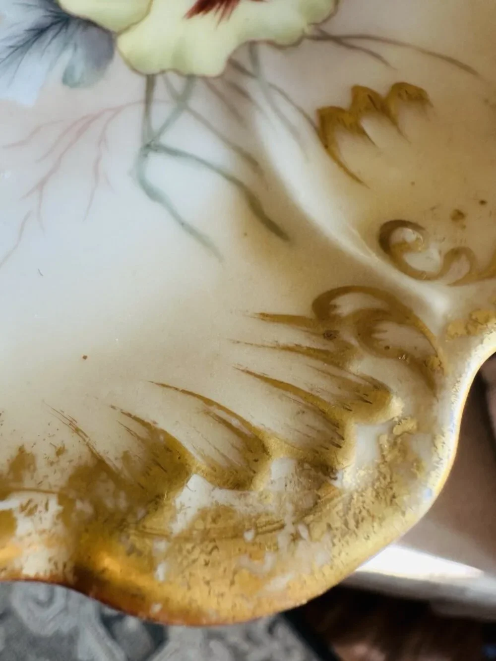 Antique Limoges France White Scalloped Gold Trim Porcelain Plate Painted Floral